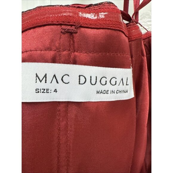 Mac Duggal Size 4 Red 68622 Brocade Off Shoulder Bow Detail Mini Cocktail Dress - Picture 7 of 7